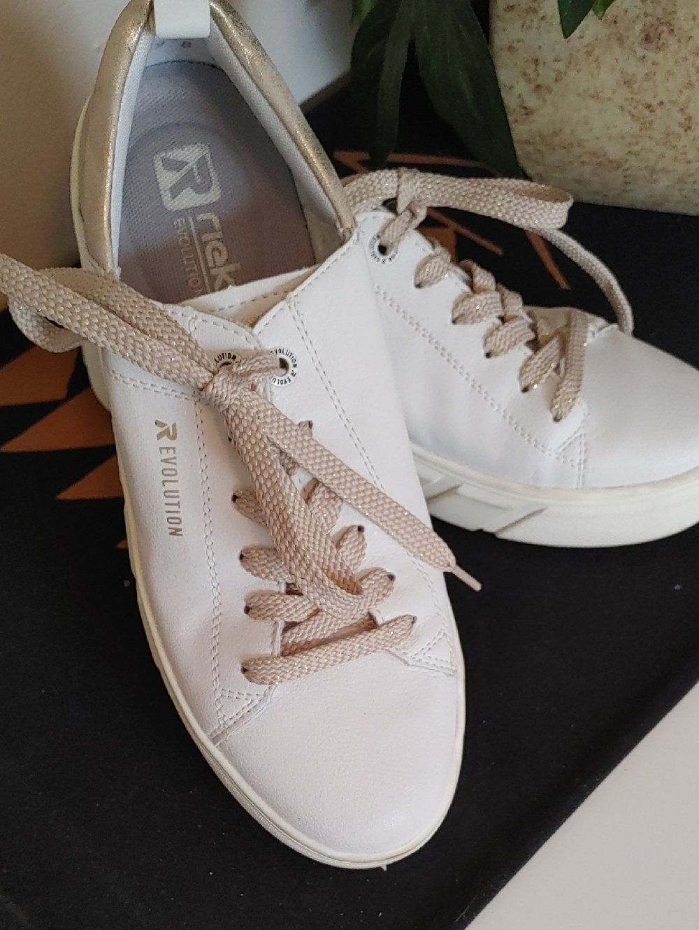 Rieker White Sneakers with Beige Accents